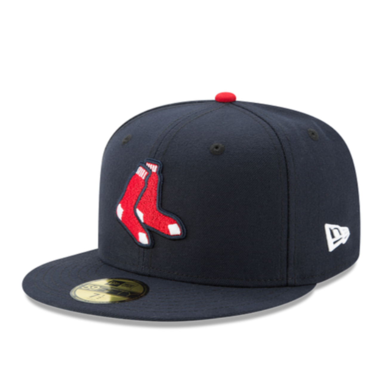 Front View of New Era Boston Red Sox Socks Logo Navy 59Fifty Fitted Hat