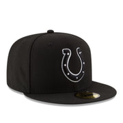 New Era Indianapolis Colts Black White Outlined 59Fifty Fitted Hat front right view