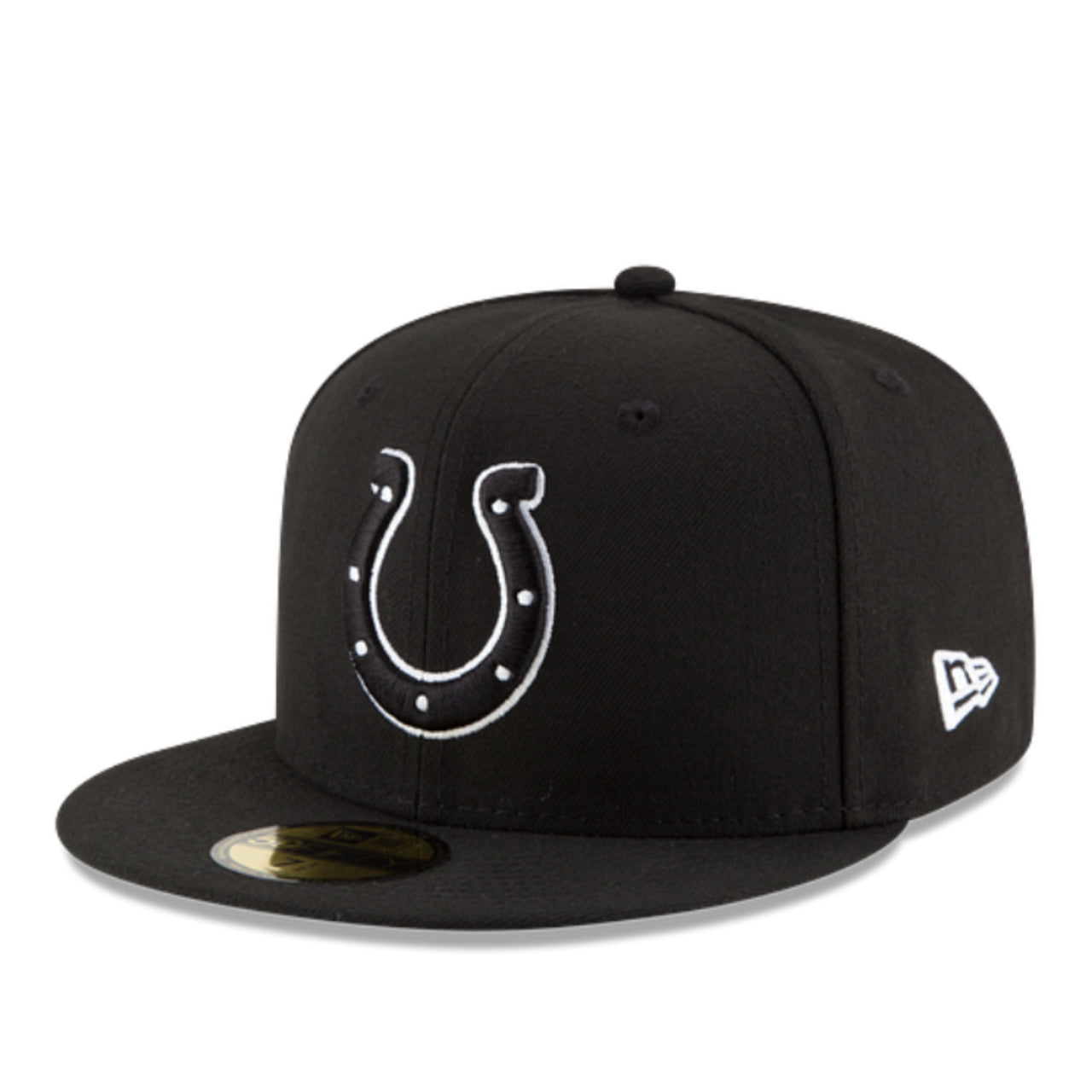 New Era Indianapolis Colts Black White Outlined 59Fifty Fitted Hat front left angle view