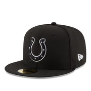 New Era Indianapolis Colts Black White Outlined 59Fifty Fitted Hat front left angle view