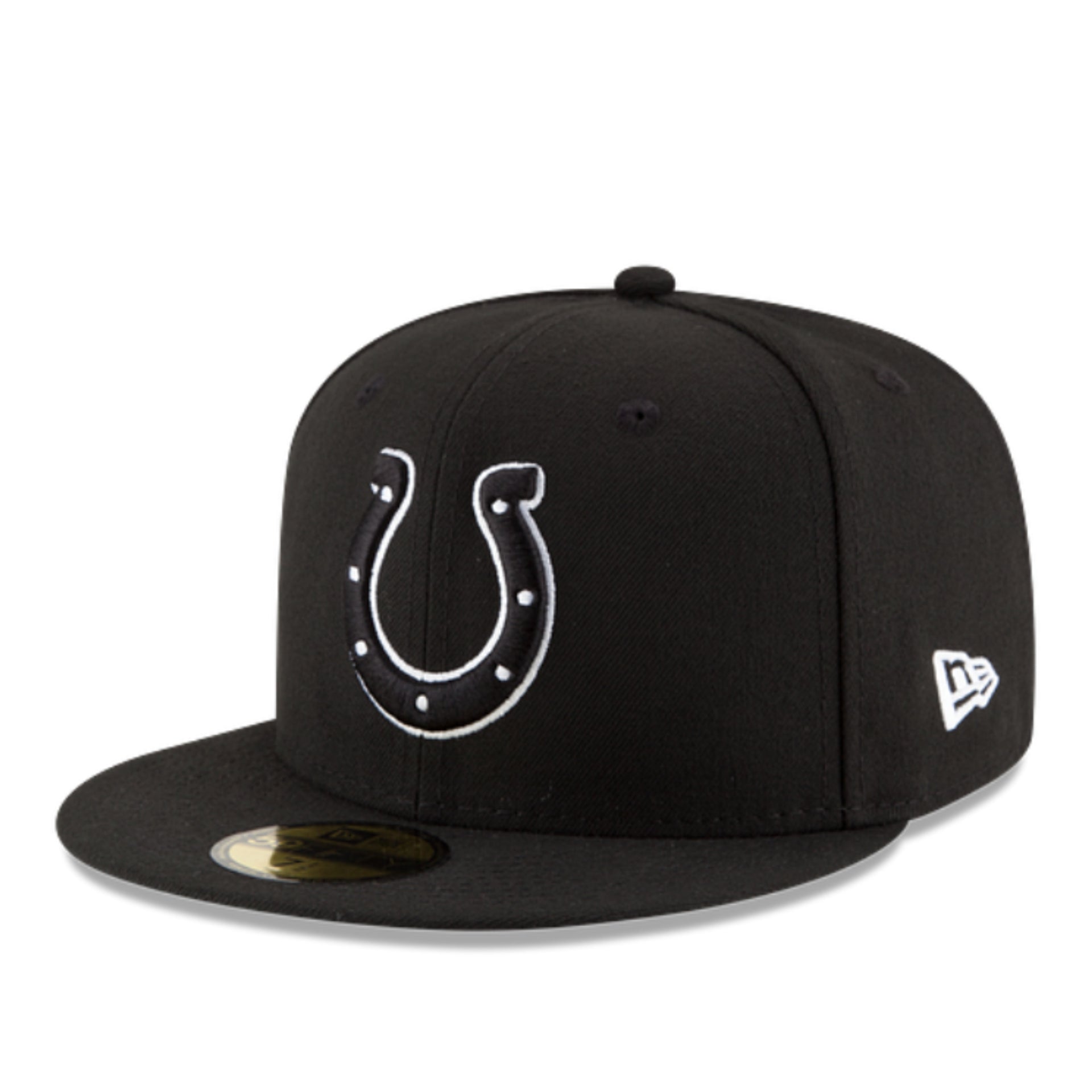 New Era Indianapolis Colts Black White Outlined 59Fifty Fitted Hat front left angle view