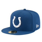 New Era NFL Indianapolis Colts Blue 59Fifty Fitted Hat front left angle view