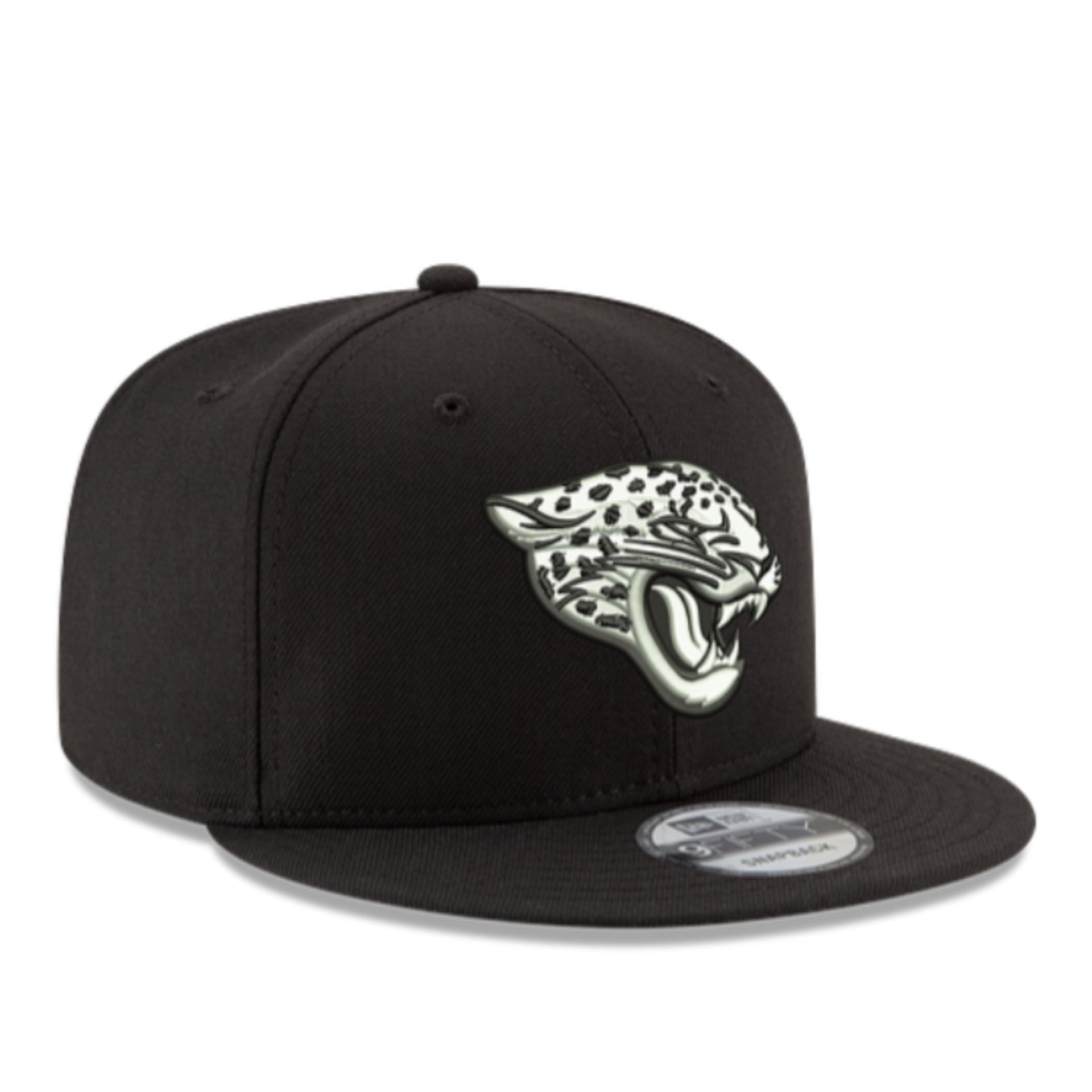 New Era Jacksonville Jaguars Black White 9Fifty Snapback Hat front side view