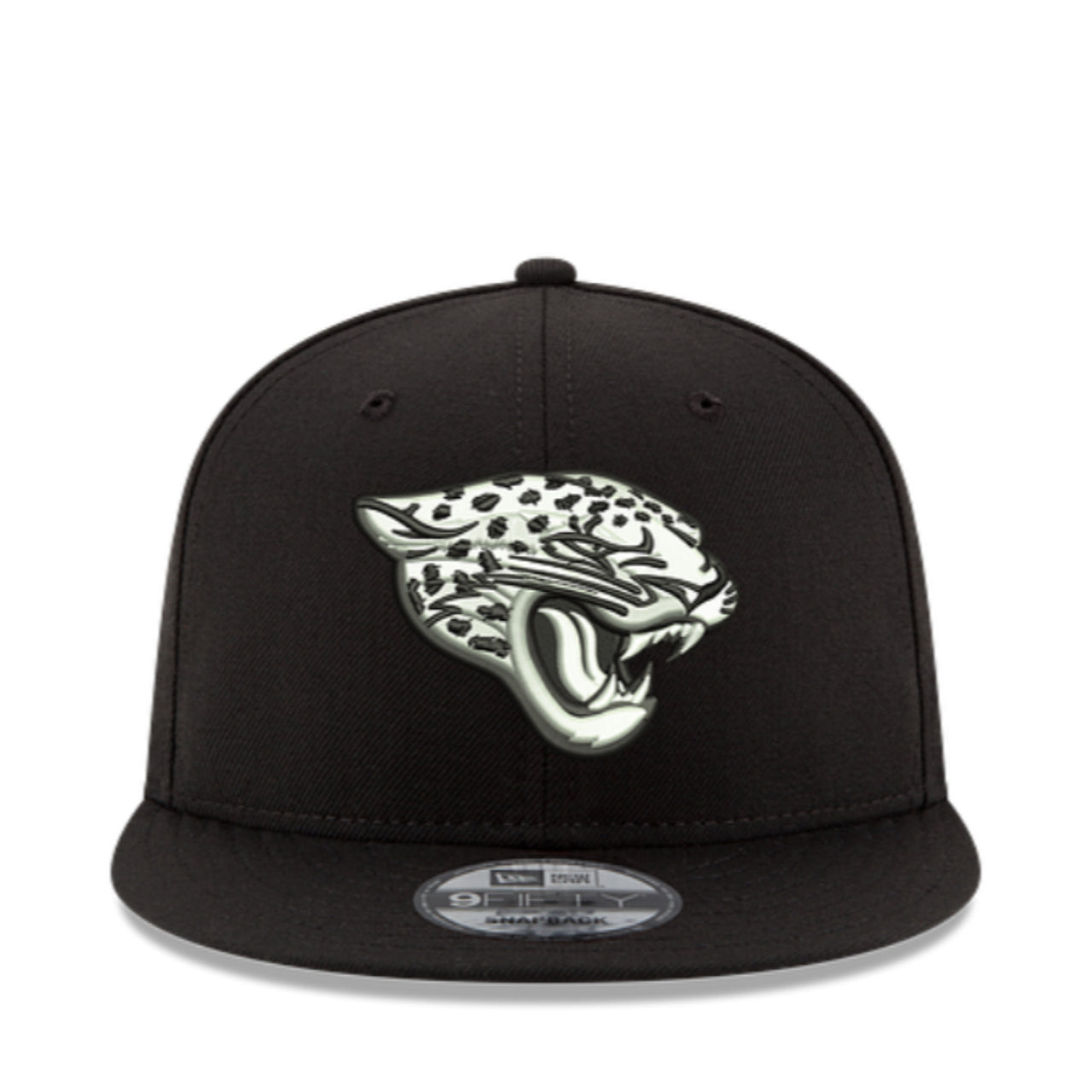 New Era Jacksonville Jaguars Black White 9Fifty Snapback Hat front view