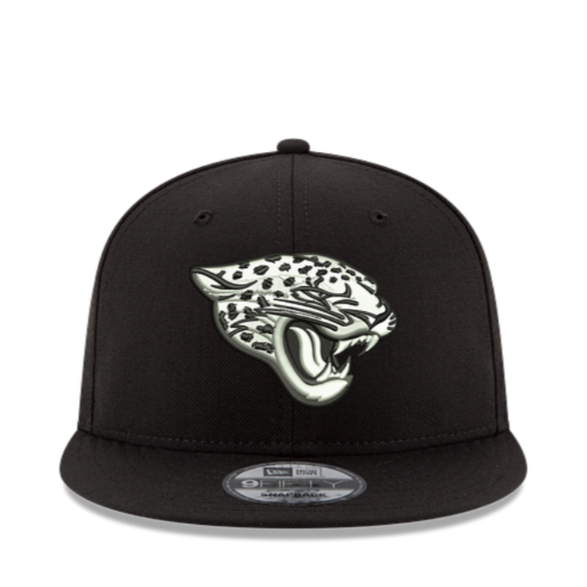 New Era Jacksonville Jaguars Black White 9Fifty Snapback Hat front view