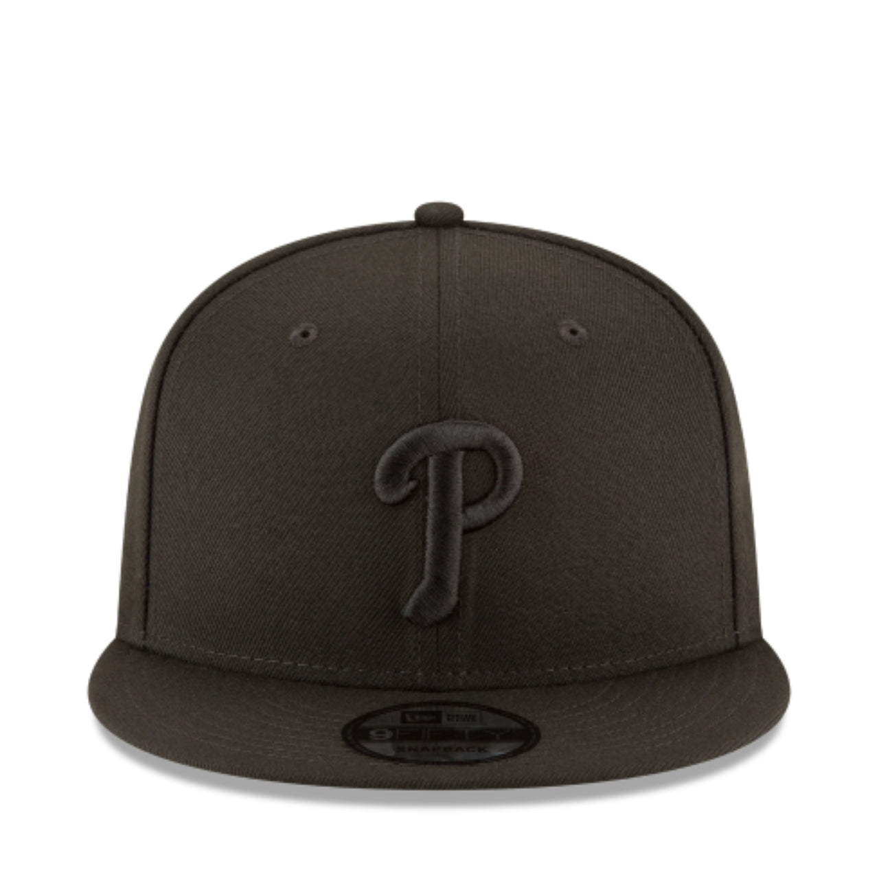 New Era Philadelphia Phillies Black on Black 9Fifty Snapback Hat front view