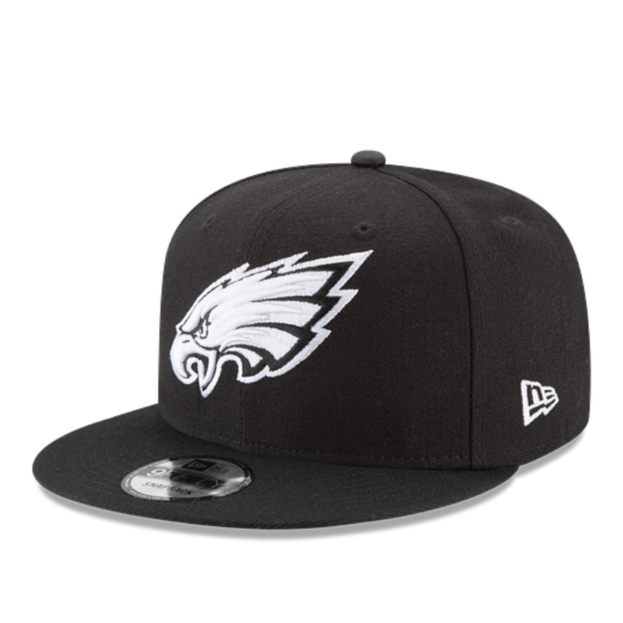 New Era Philadelphia Eagles 9FIFTY Snapback Hat Black White front side view