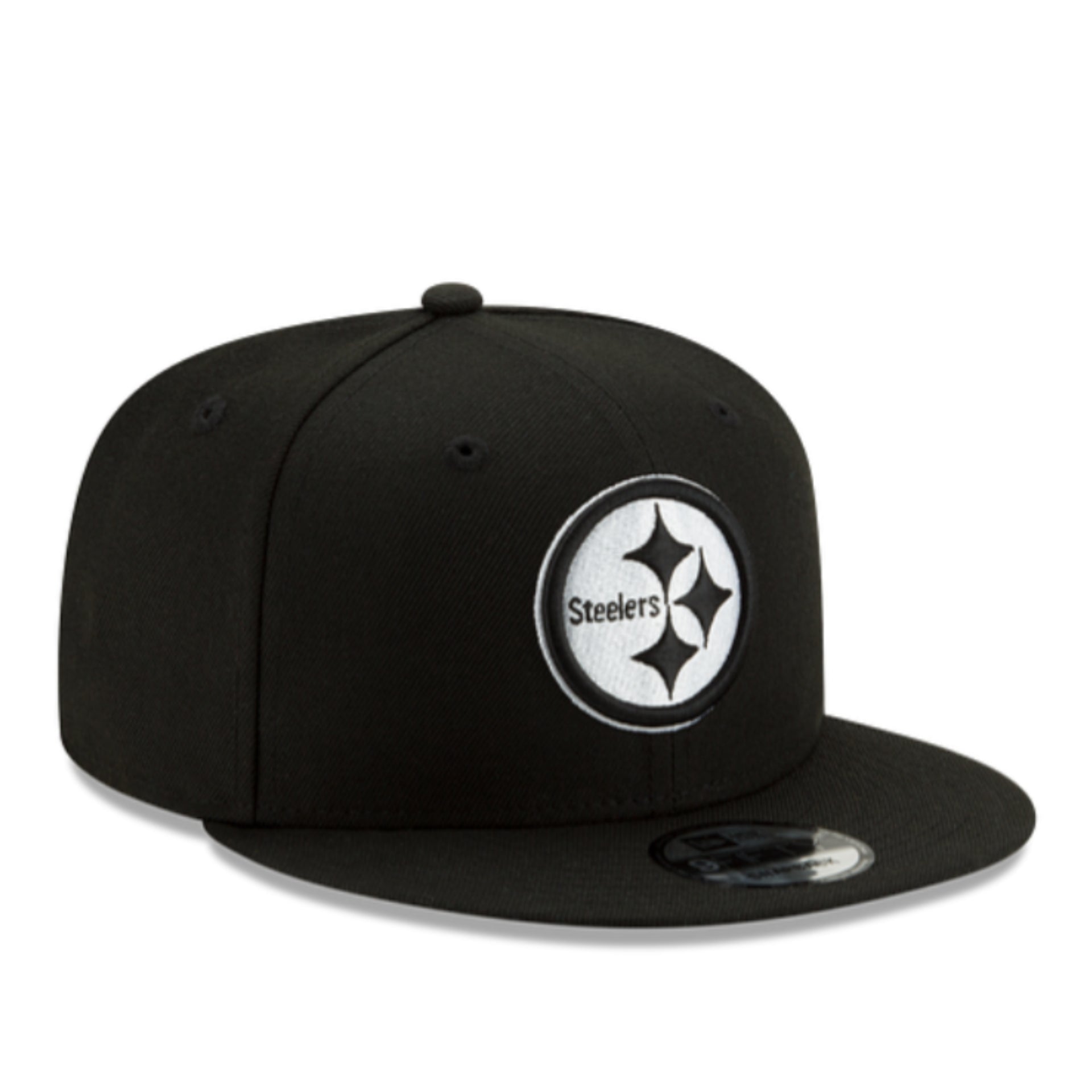 New Era Pittsburgh Steelers Black White 9FIFTY Snapback Hat front right view