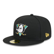 New Era Anaheim Ducks Black 59FIFTY Fitted Hat front angled view
