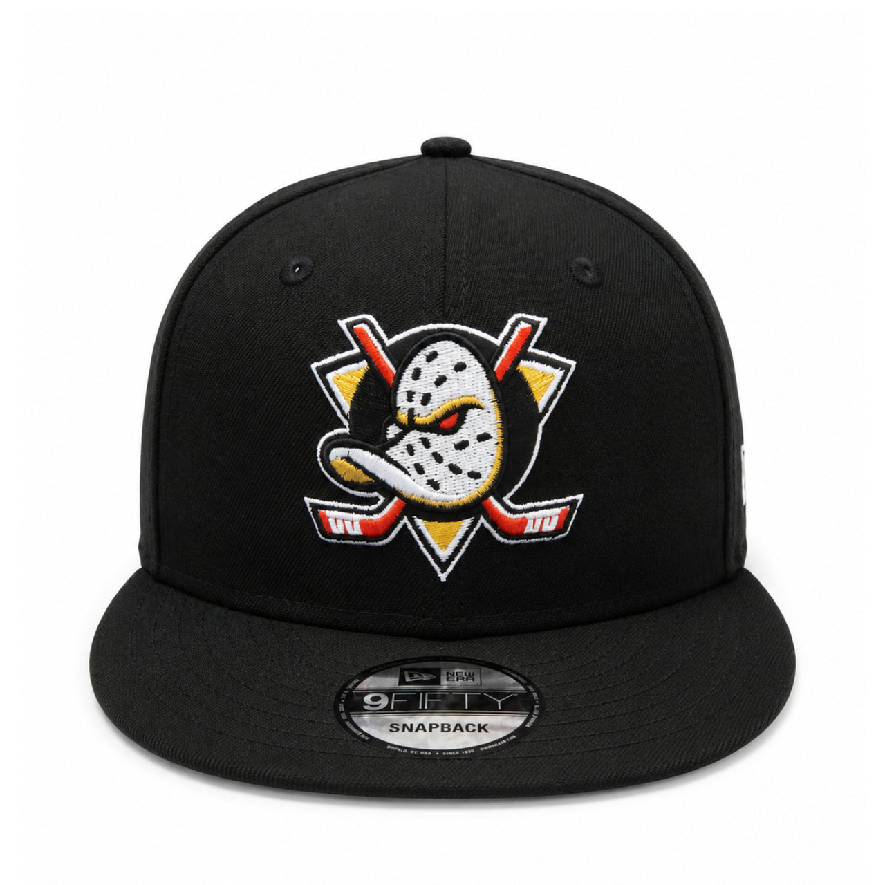 New Era Anaheim Ducks Black 9FIFTY Snapback Hat front view