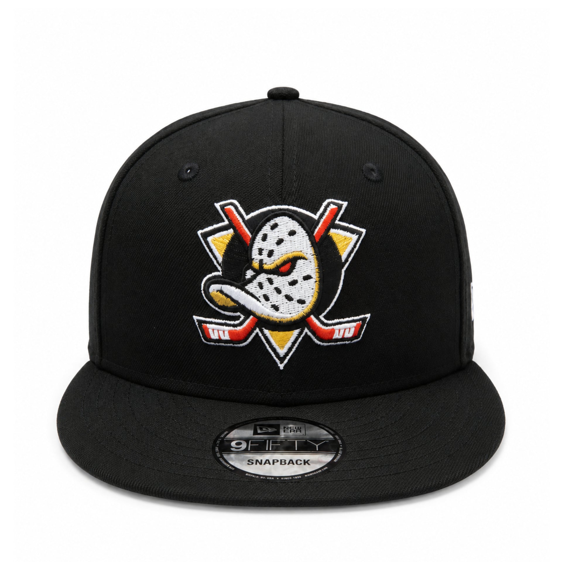 New Era Anaheim Ducks Black 9FIFTY Snapback Hat front view