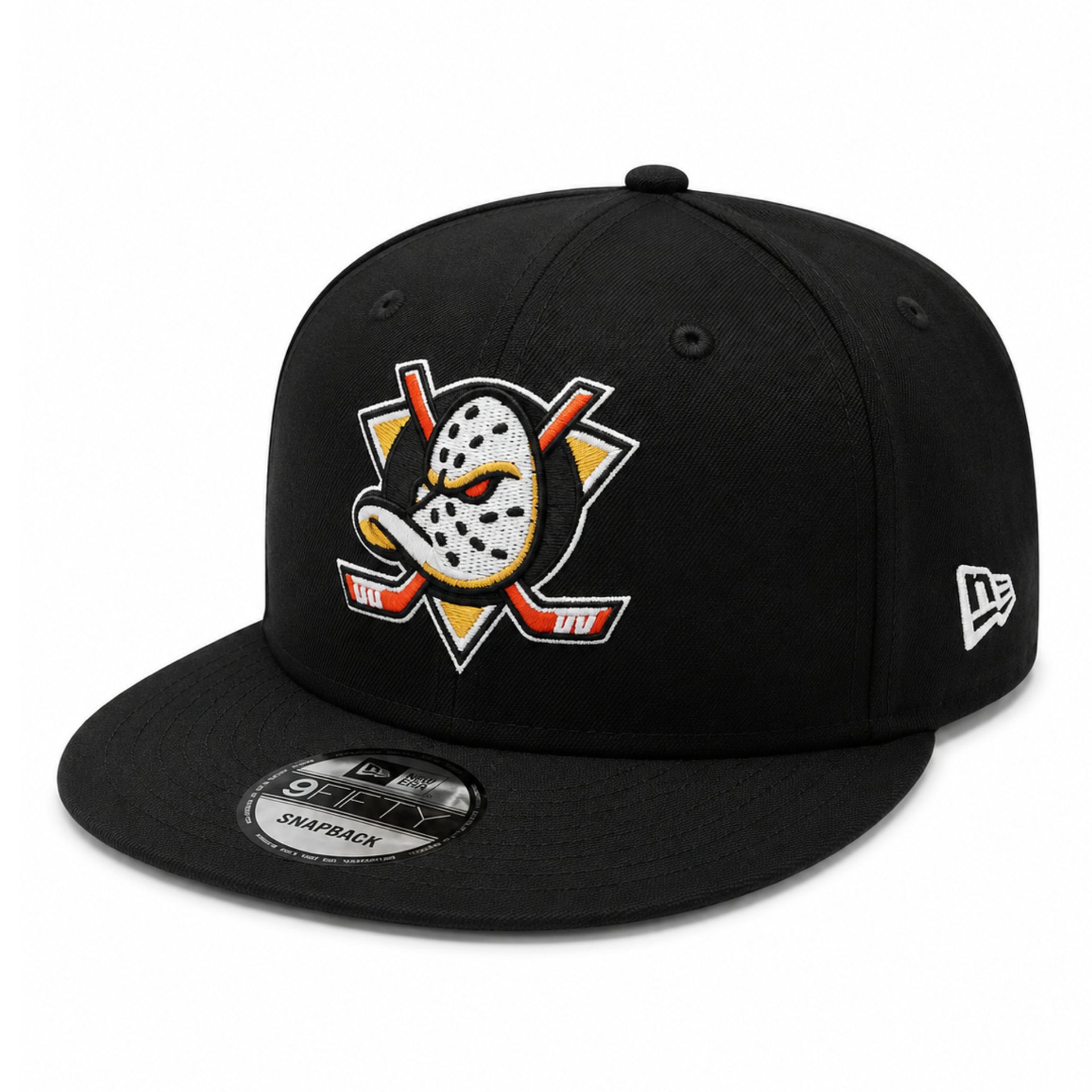 New Era Anaheim Ducks Black 9FIFTY Snapback Hat front left view