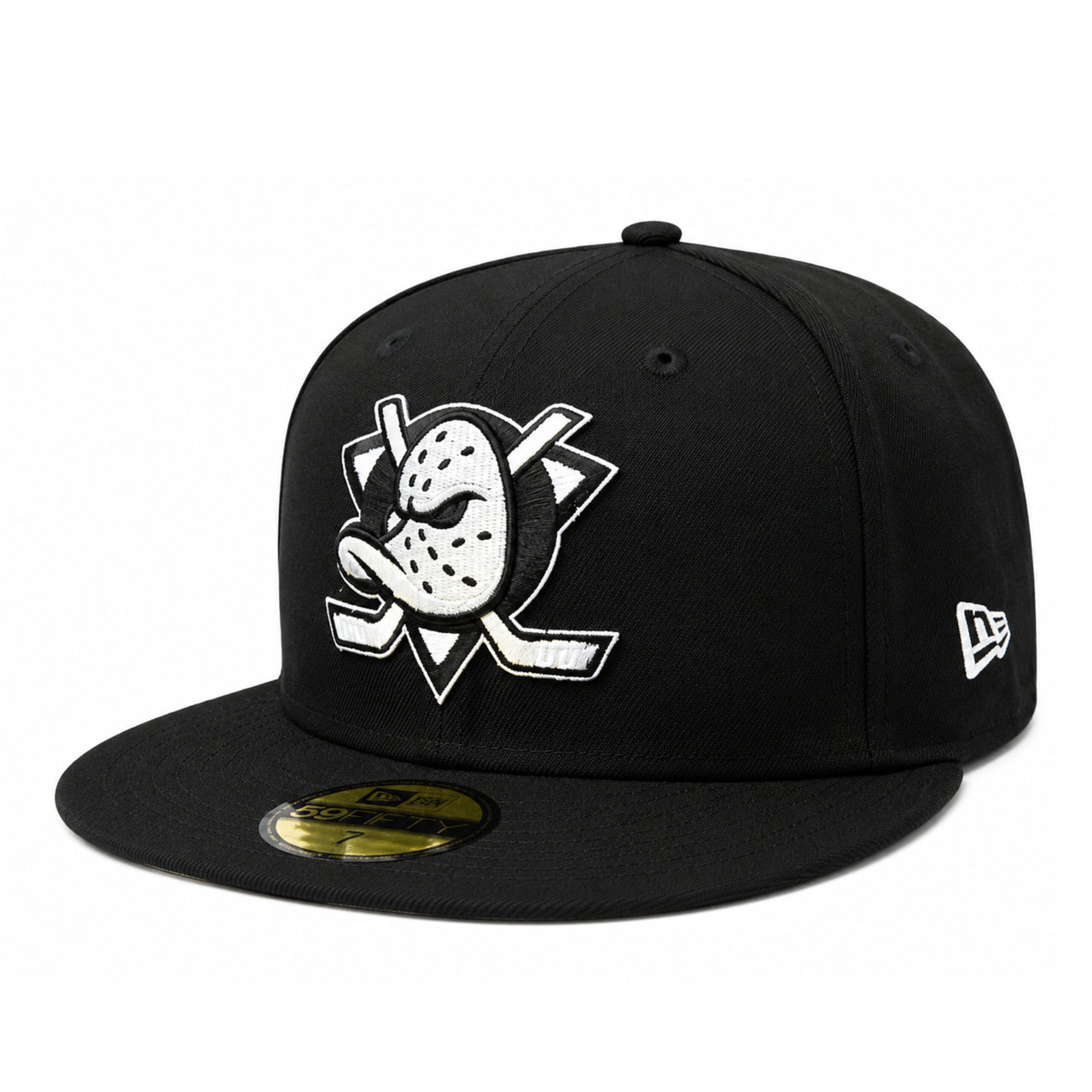 New Era Anaheim Ducks Black White 59FIFTY Fitted Hat front left view
