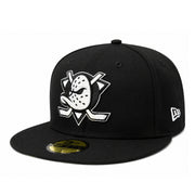 New Era Anaheim Ducks Black White 59FIFTY Fitted Hat front left view