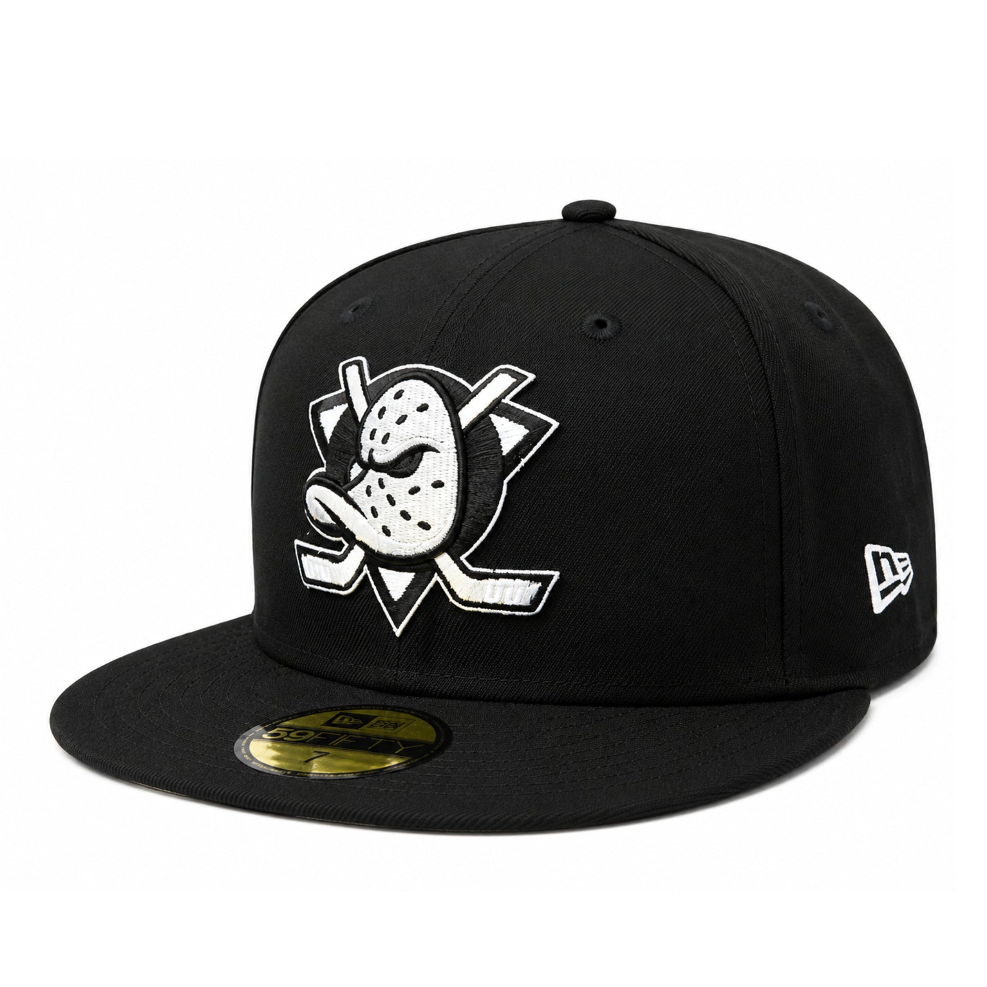 New Era Anaheim Ducks Black White 59FIFTY Fitted Hat front left view