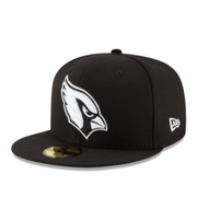 Front view of New Era Arizona Cardinals Black and White 59FIFTY Fitted Hat