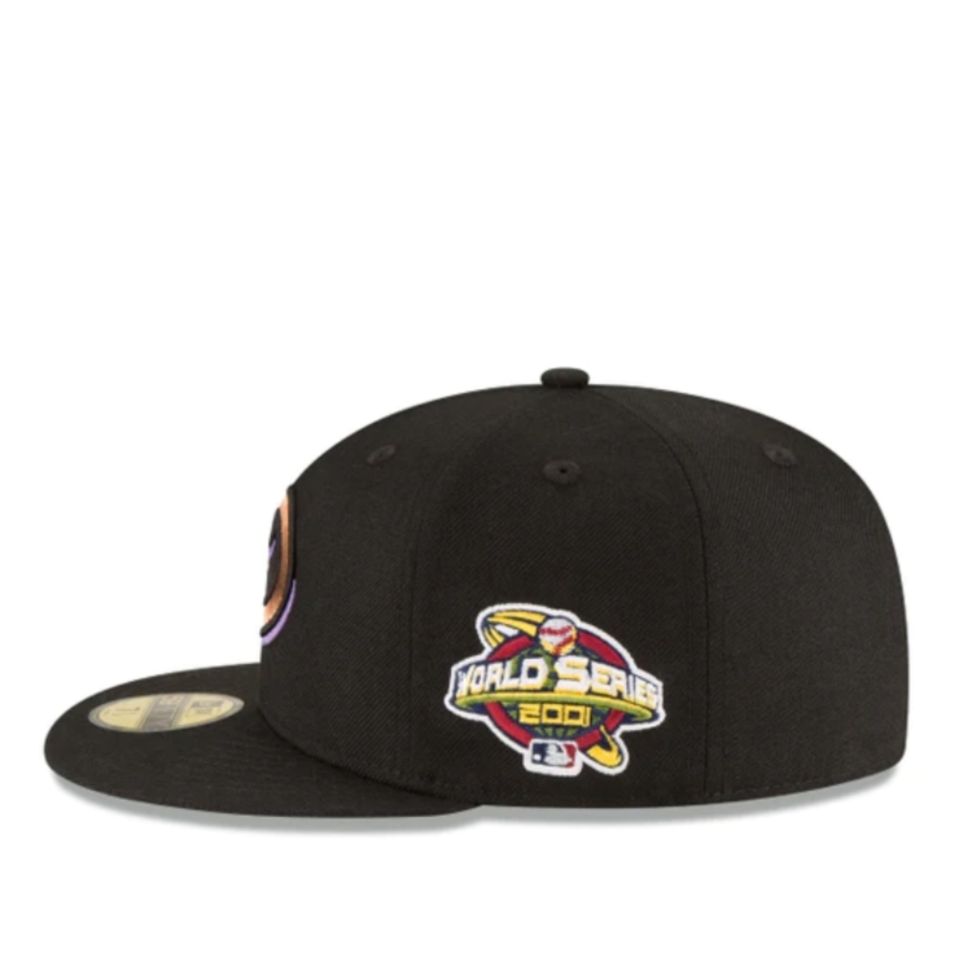 Side View of New Era Arizona Diamondbacks 2001 World Series Black 59Fifty Fitted Hat