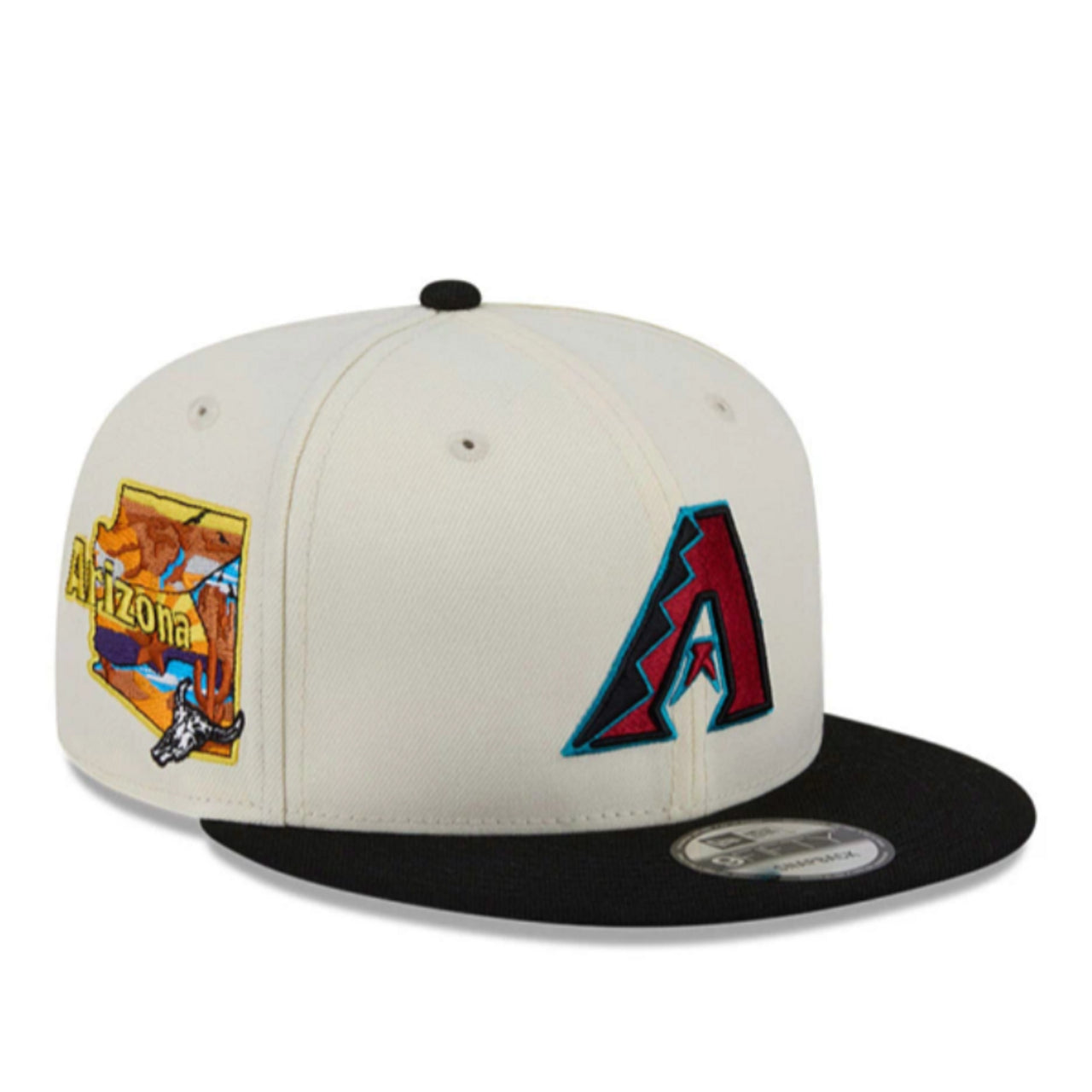 New Era Arizona Diamondbacks Localized 9FIFTY Snapback Hat - Chrome/Black 2 Tone front right view
