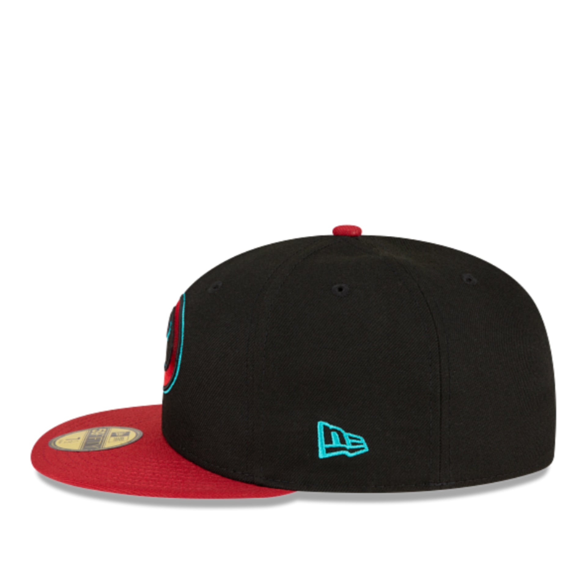New Era Arizona Diamondbacks Snake Logo Black/Burgundy 2 Tone 59FIFTY Fitted Hat  side view