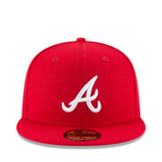 New Era Atlanta Braves Red 59FIFTY Fitted Hat – White Logo front view