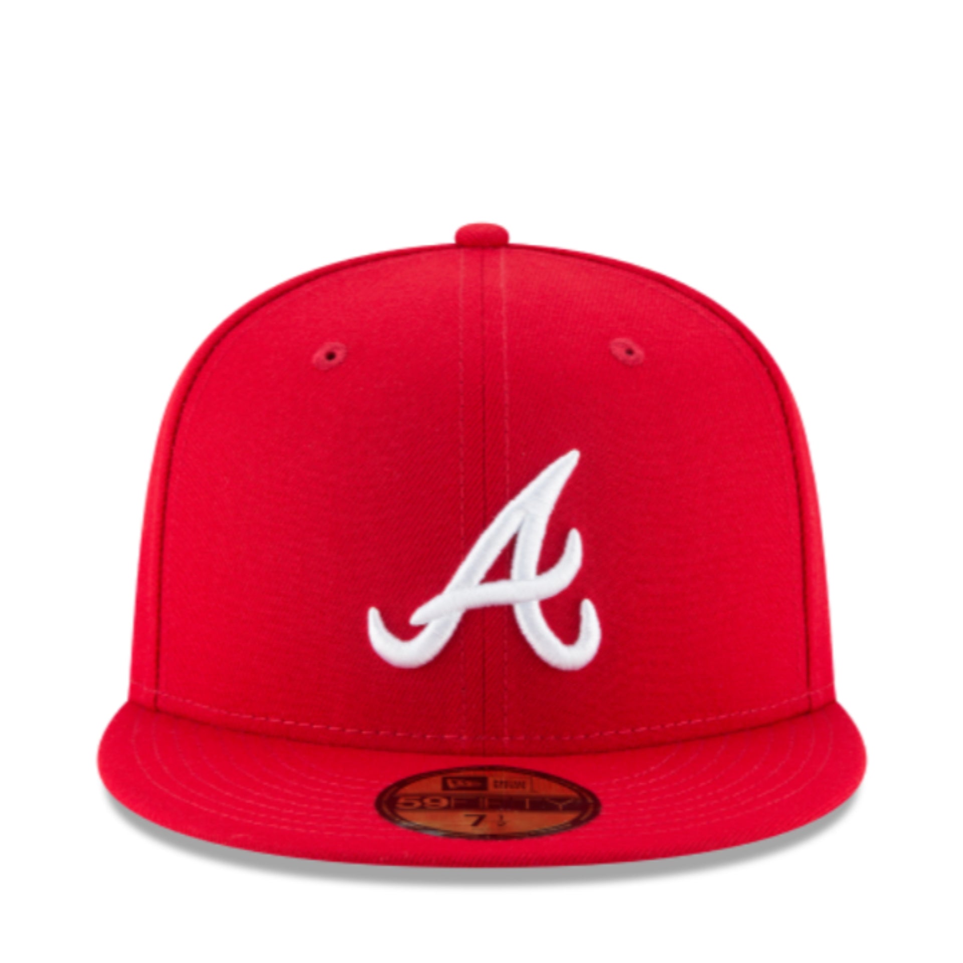 New Era Atlanta Braves Red 59FIFTY Fitted Hat – White Logo front view