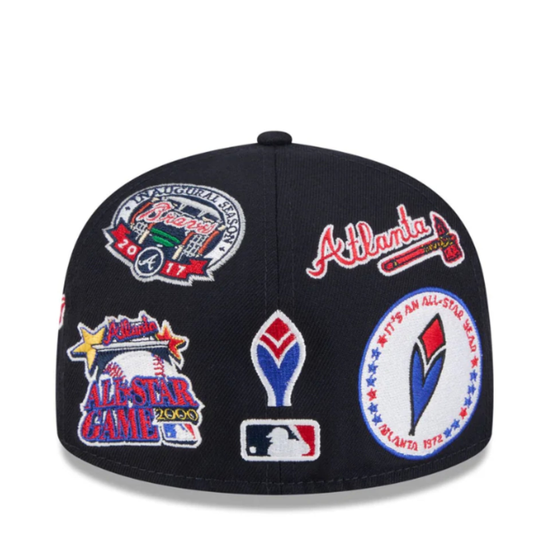 New Era Atlanta Braves All Over Logo 59FIFTY Fitted Hat - Navy back view