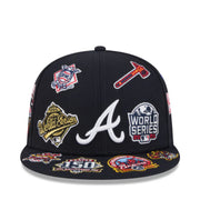 New Era Atlanta Braves All Over Logo 59FIFTY Fitted Hat - Navy front view