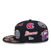 New Era Atlanta Braves All Over Logo 59FIFTY Fitted Hat - Navy left side view