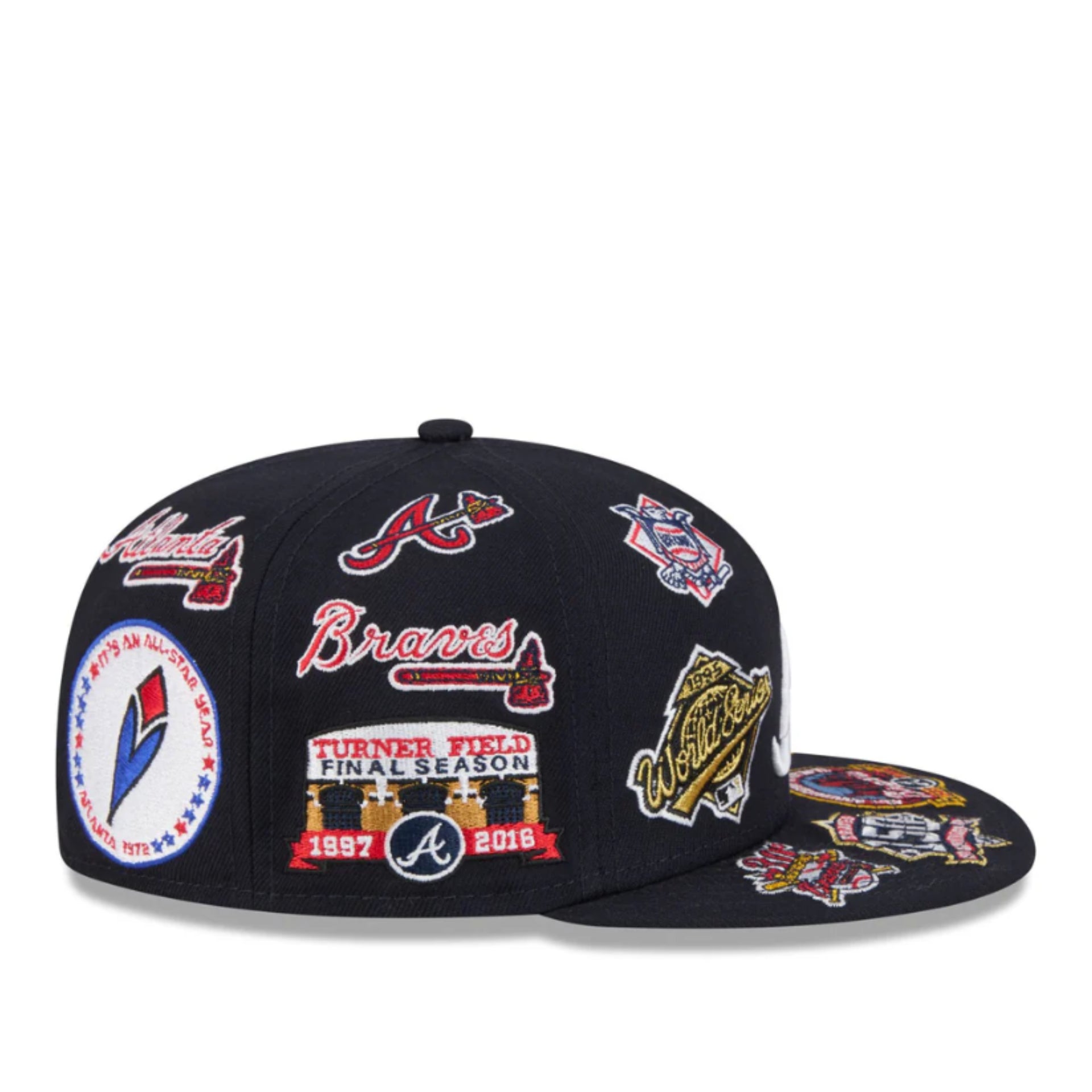 New Era Atlanta Braves All Over Logo 59FIFTY Fitted Hat - Navy right side view