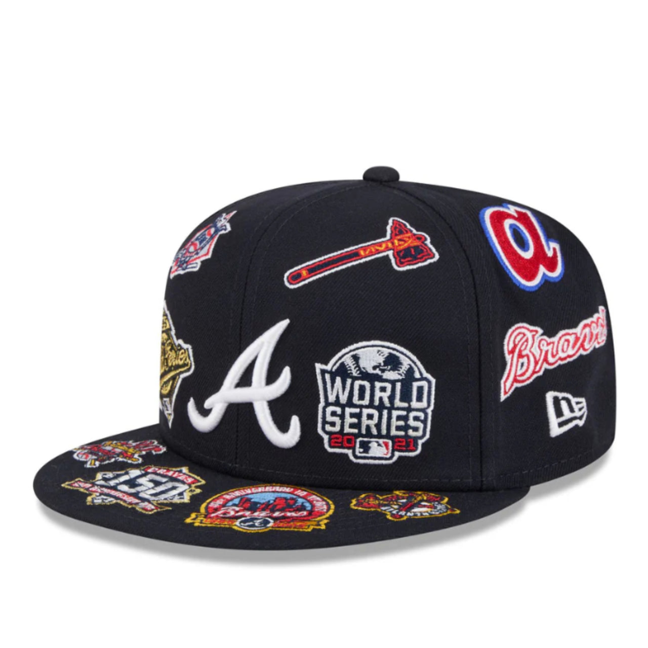 New Era Atlanta Braves All Over Logo 59FIFTY Fitted Hat - Navy Front left view