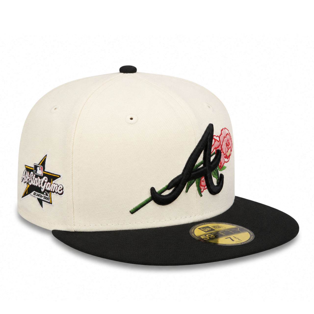 Baseball cap with floral design and logo on a white background