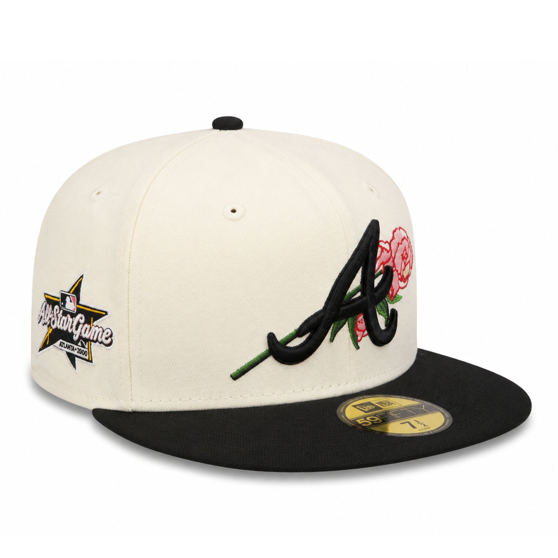 Baseball cap with floral design and logo on a white background