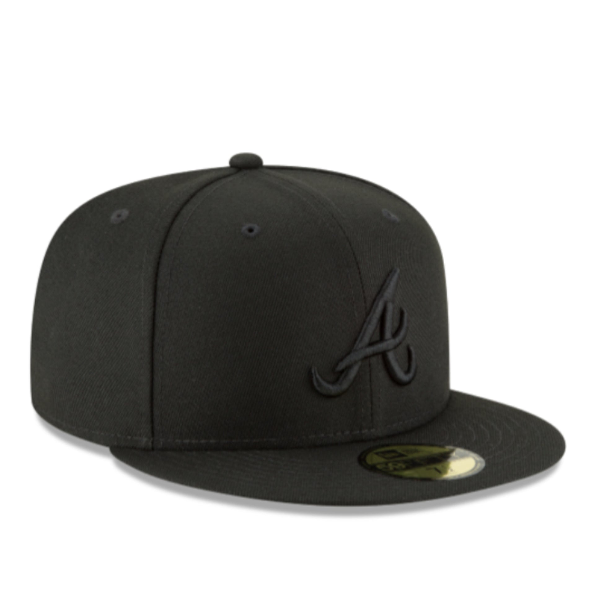 New Era Atlanta Braves Black on Black 59FIFTY Fitted Hat front right view