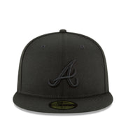 New Era Atlanta Braves Black on Black 59FIFTY Fitted Hat front view