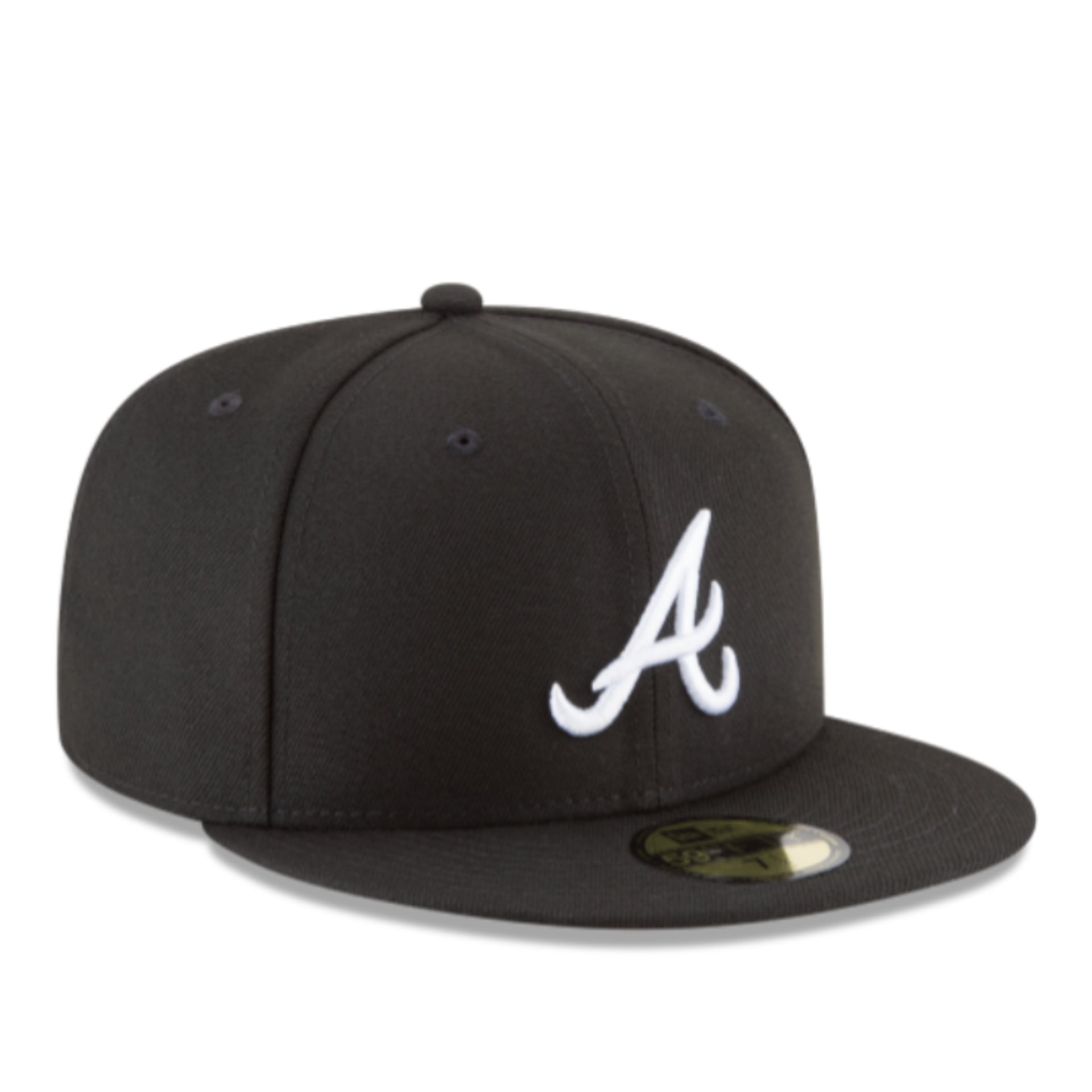 New Era Atlanta Braves 59FIFTY Fitted Hat – Black/White front right view
