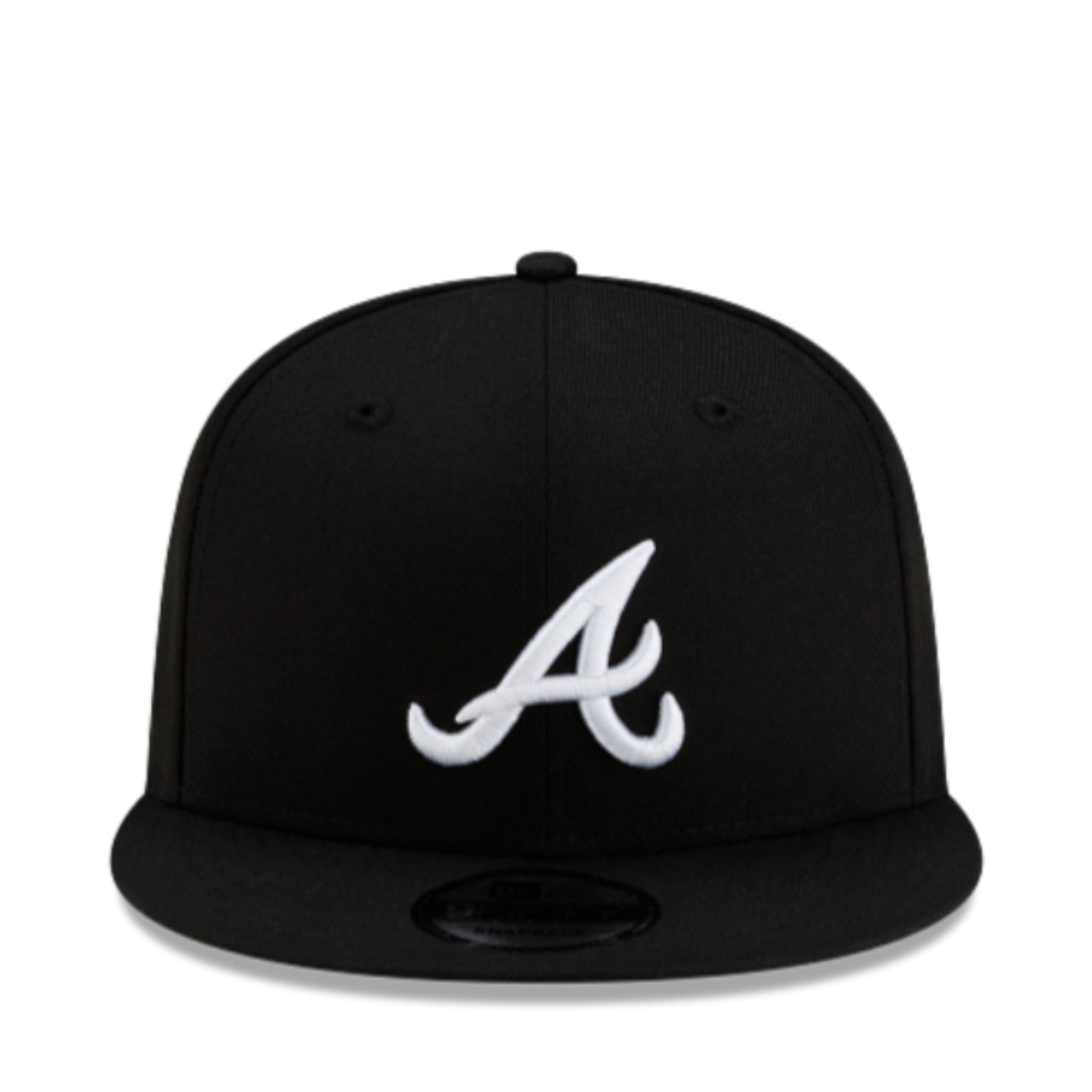 New Era Atlanta Braves Black White 9FIFTY Snapback Hat front view