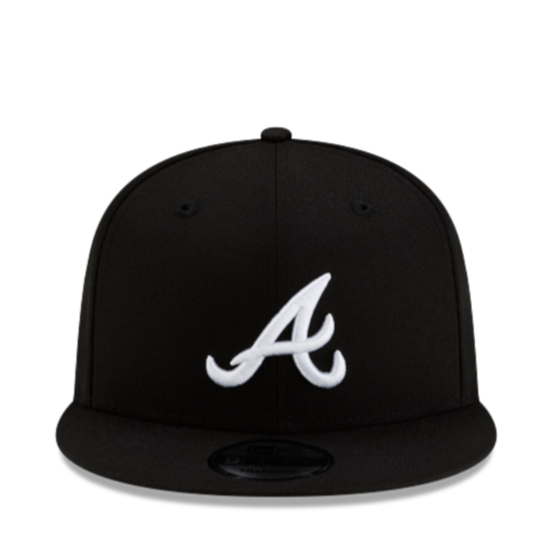 New Era Atlanta Braves Black White 9FIFTY Snapback Hat front view