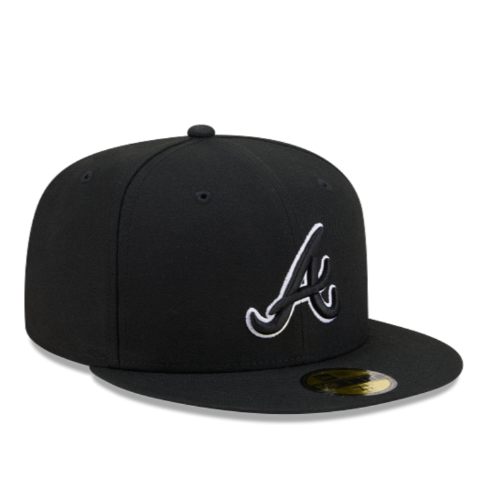 New Era Atlanta Braves Black White Outlined 59FIFTY Fitted Hat front right view