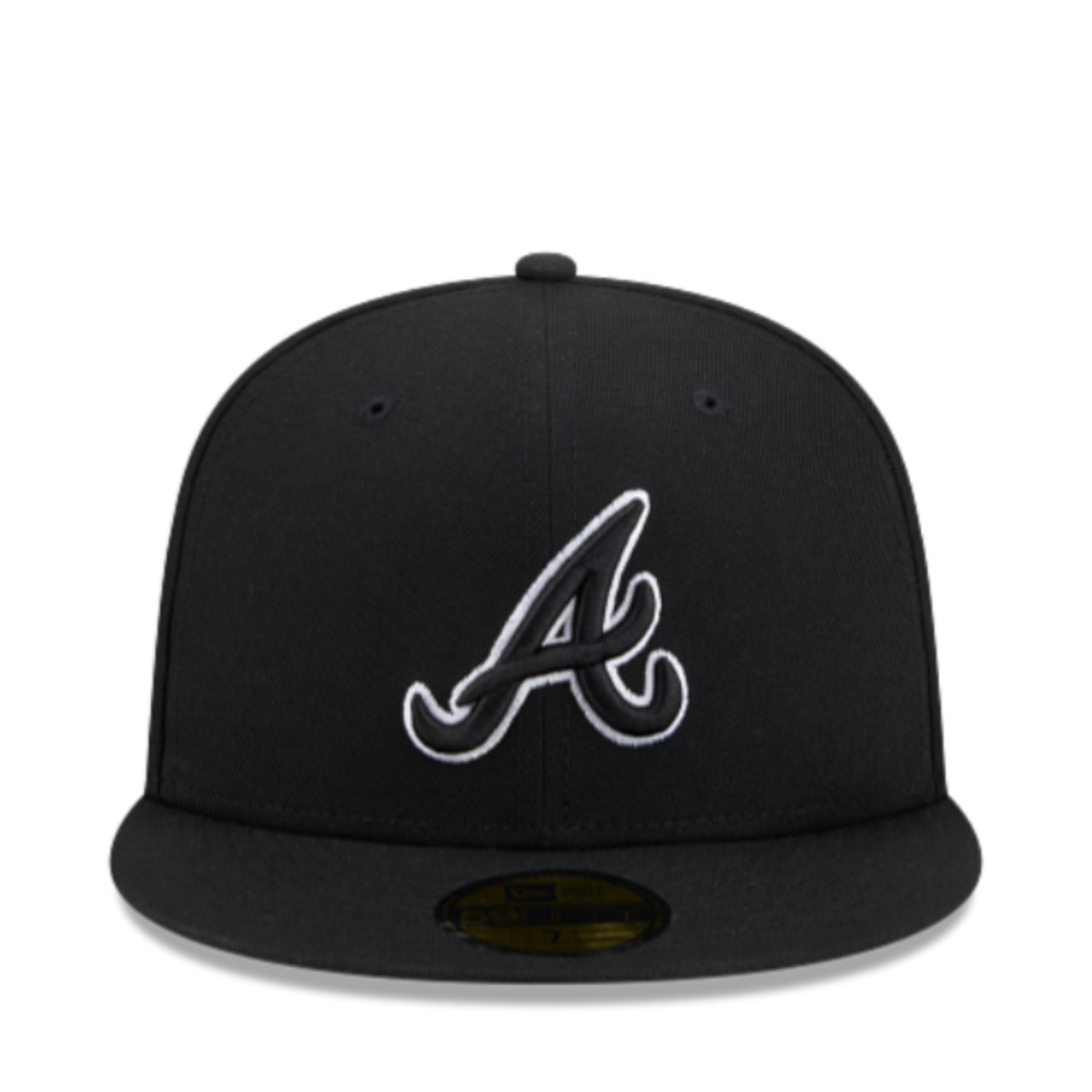 New Era Atlanta Braves Black White Outlined 59FIFTY Fitted Hat front view
