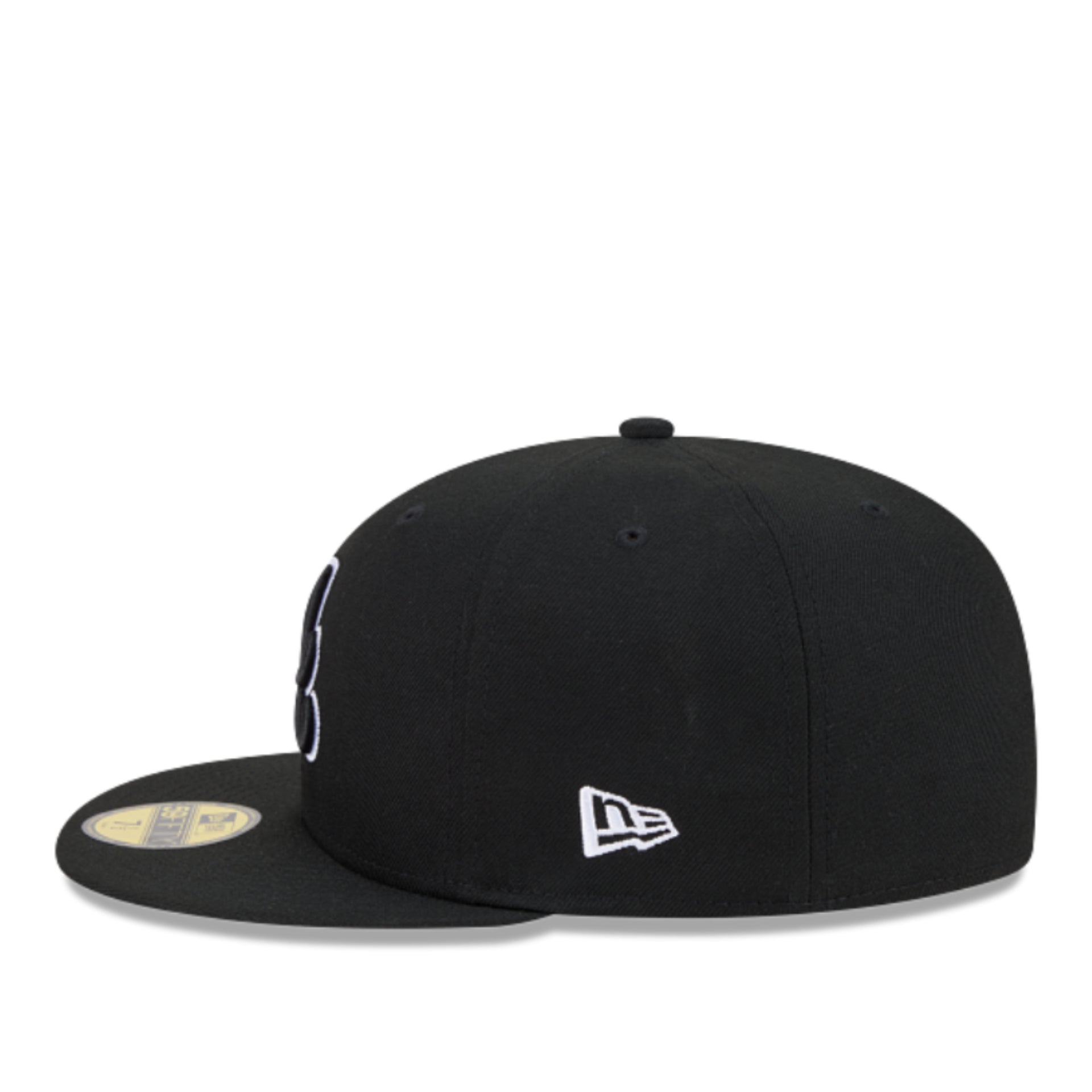 New Era Atlanta Braves Black White Outlined 59FIFTY Fitted Hat left side view