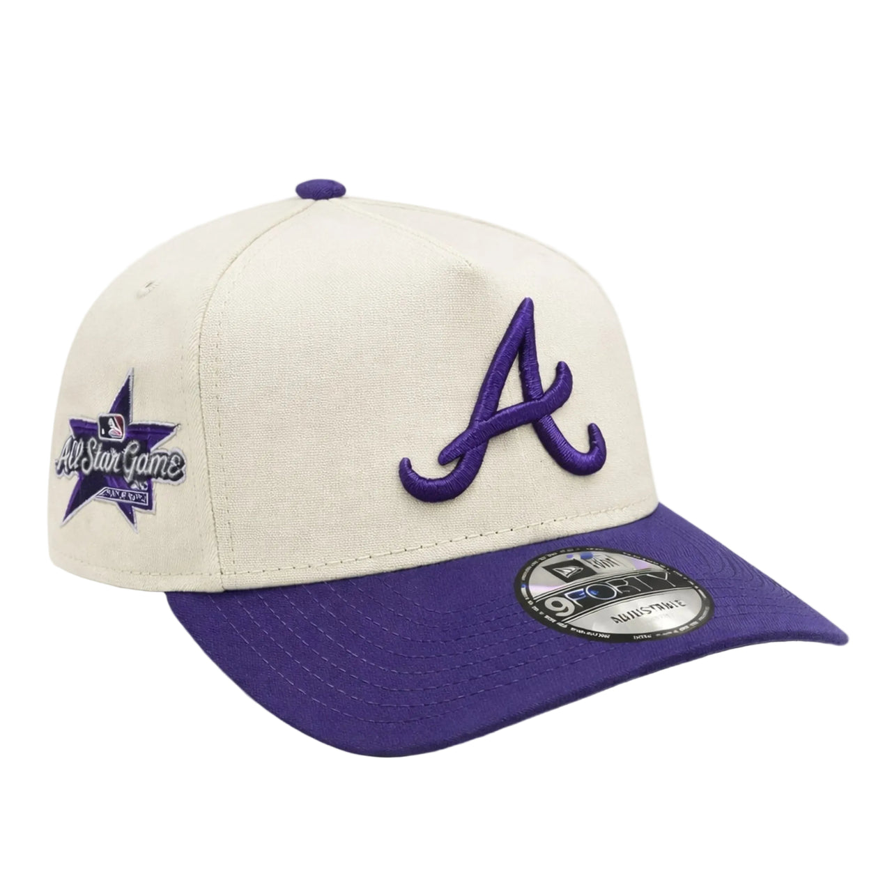 New Era Atlanta Braves Chrome Purple A-Frame 9FORTY Snapback Hat front view