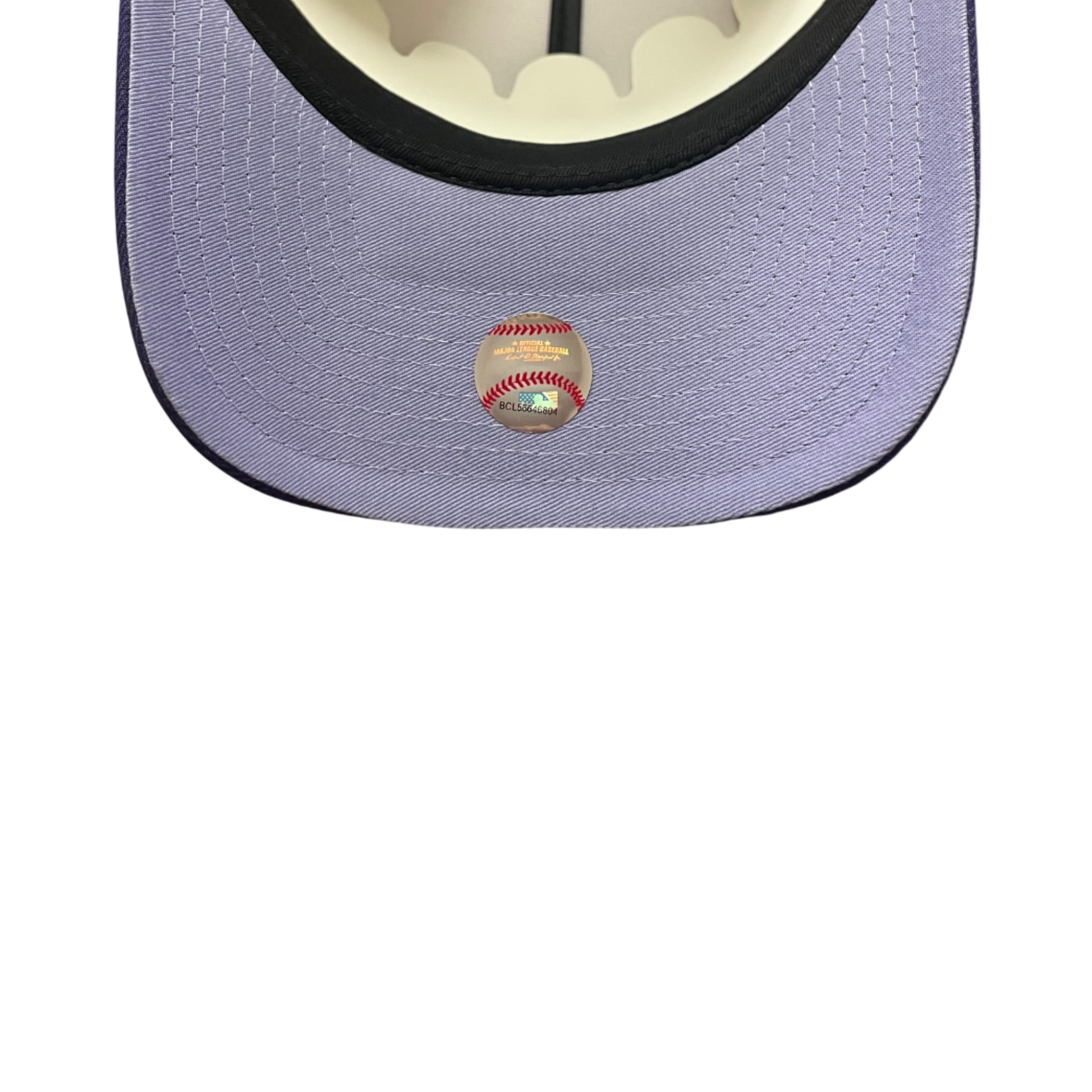 New Era Atlanta Braves Chrome Purple A-Frame 9FORTY Snapback Hat under visor view
