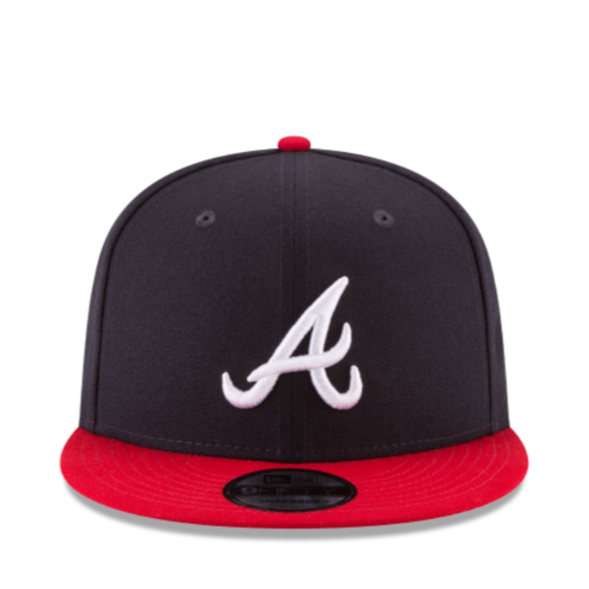 New Era Atlanta Braves Navy Red 9FIFTY Snapback Hat front view