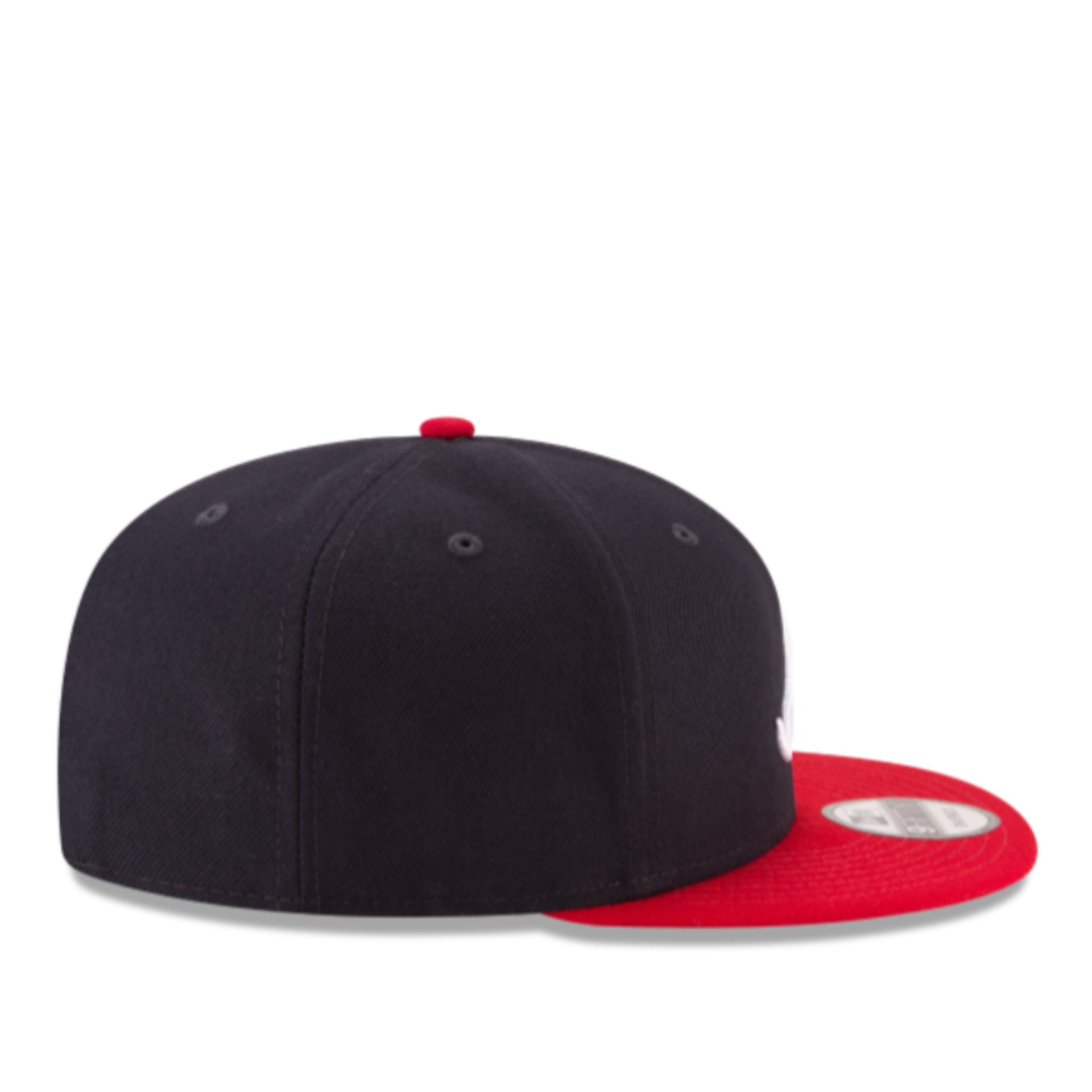 New Era Atlanta Braves Navy Red 9FIFTY Snapback Hat side view