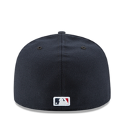 Back View of Front View of New Era Atlanta Braves Navy White 59FIFTY Fitted Hat