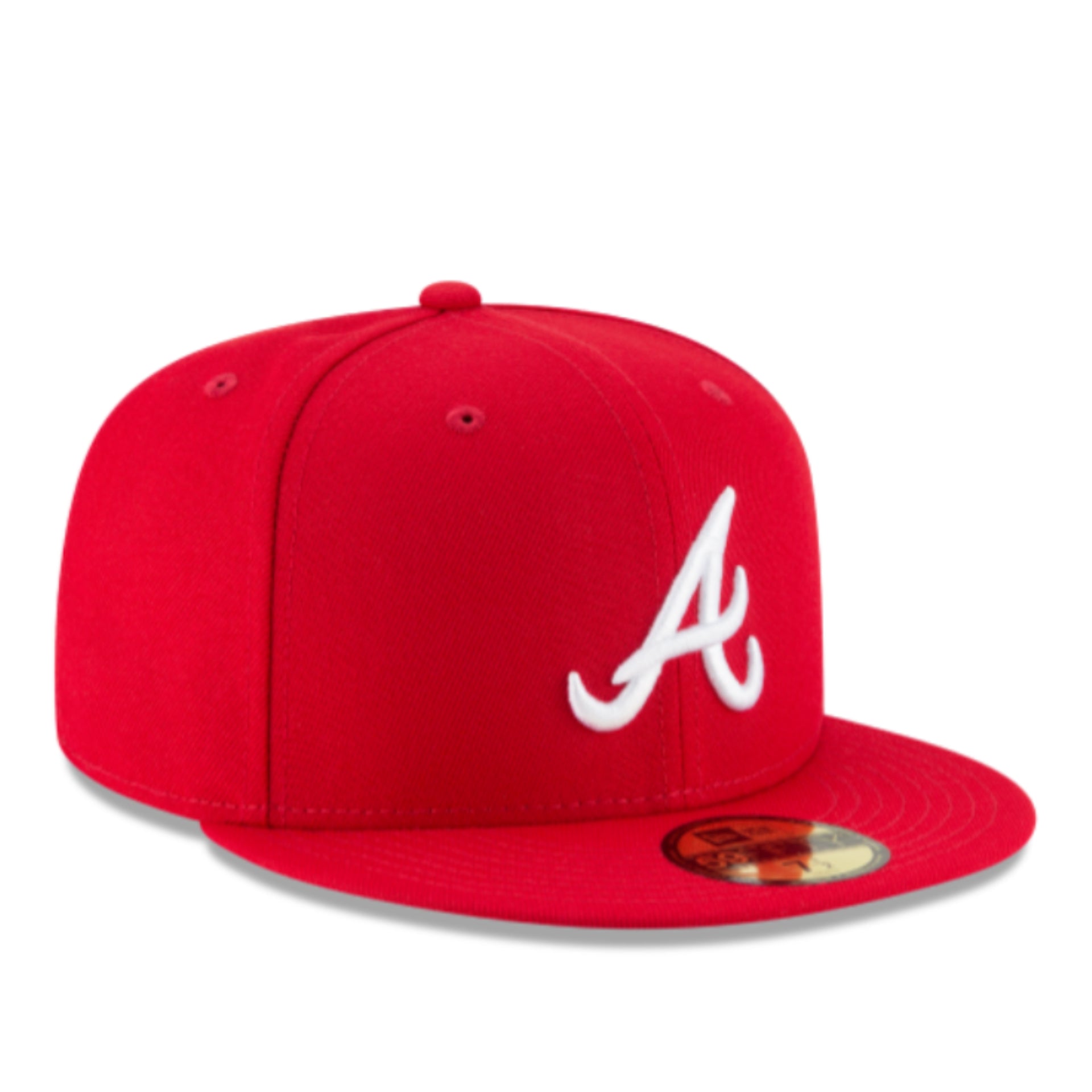 New Era Atlanta Braves Red 59FIFTY Fitted Hat – White Logo front side view