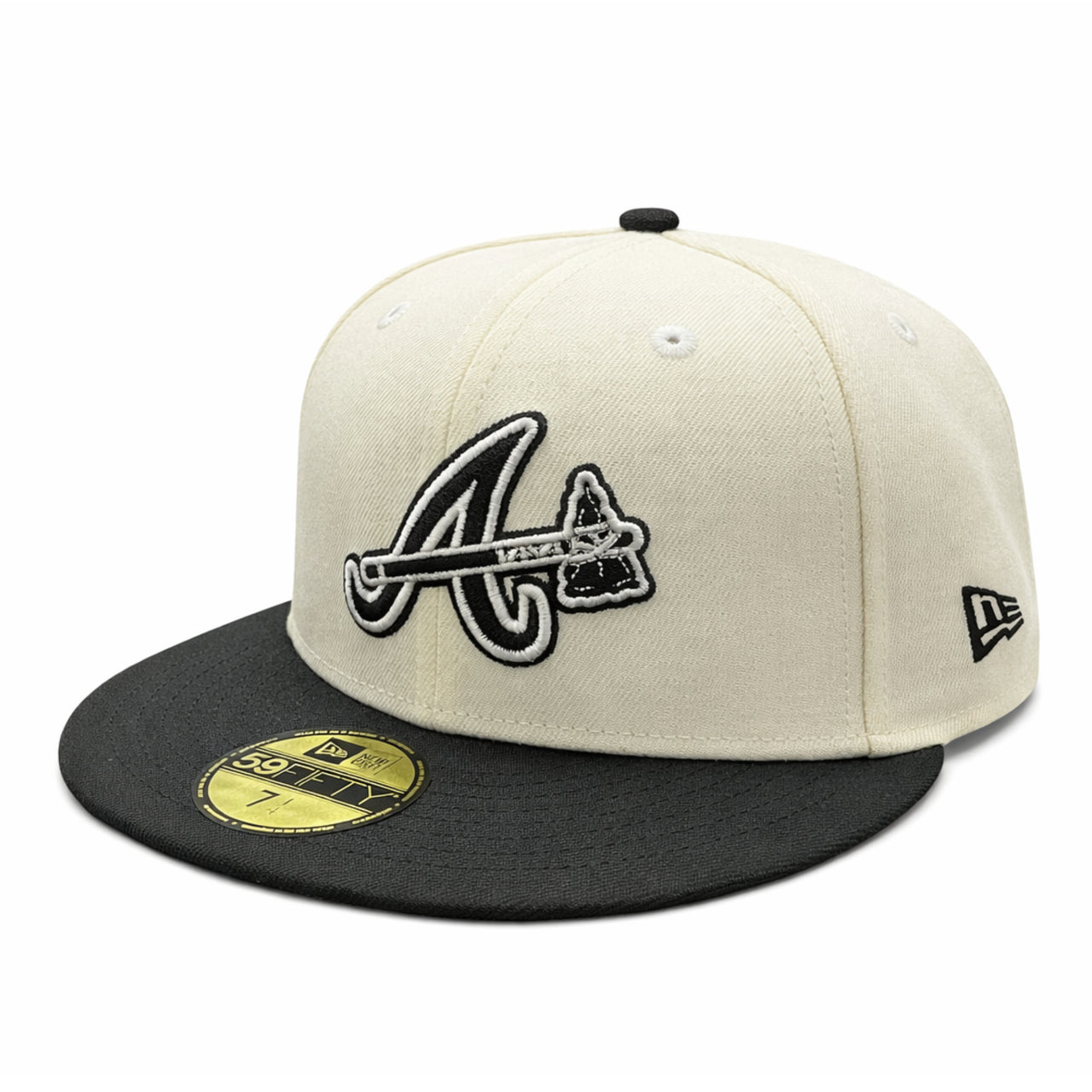 New Era Atlanta Braves Tomahawks 59FIFTY Fitted Hat Chrome Black front side view