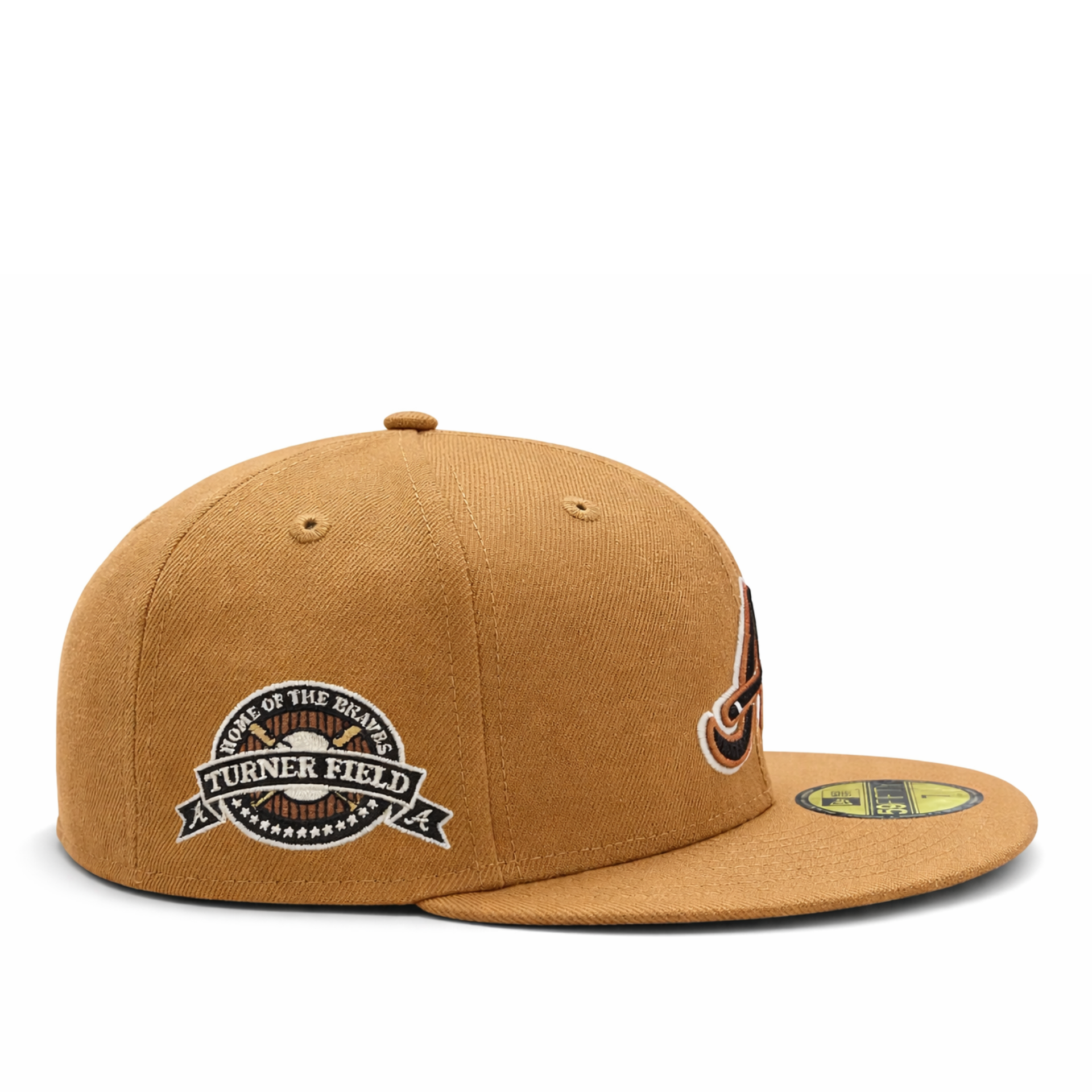 Side view of New Era Atlanta Braves Turner Field Light Bronze 59FIFTY Fitted Hat