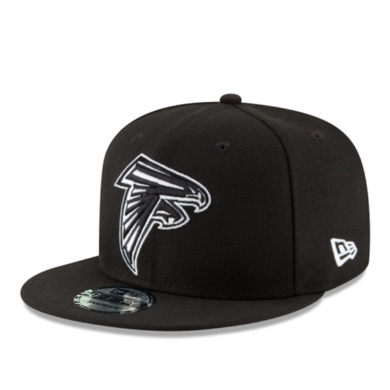 New Era Atlanta Falcons Black White 9FIFTY Snapback Hat front right view