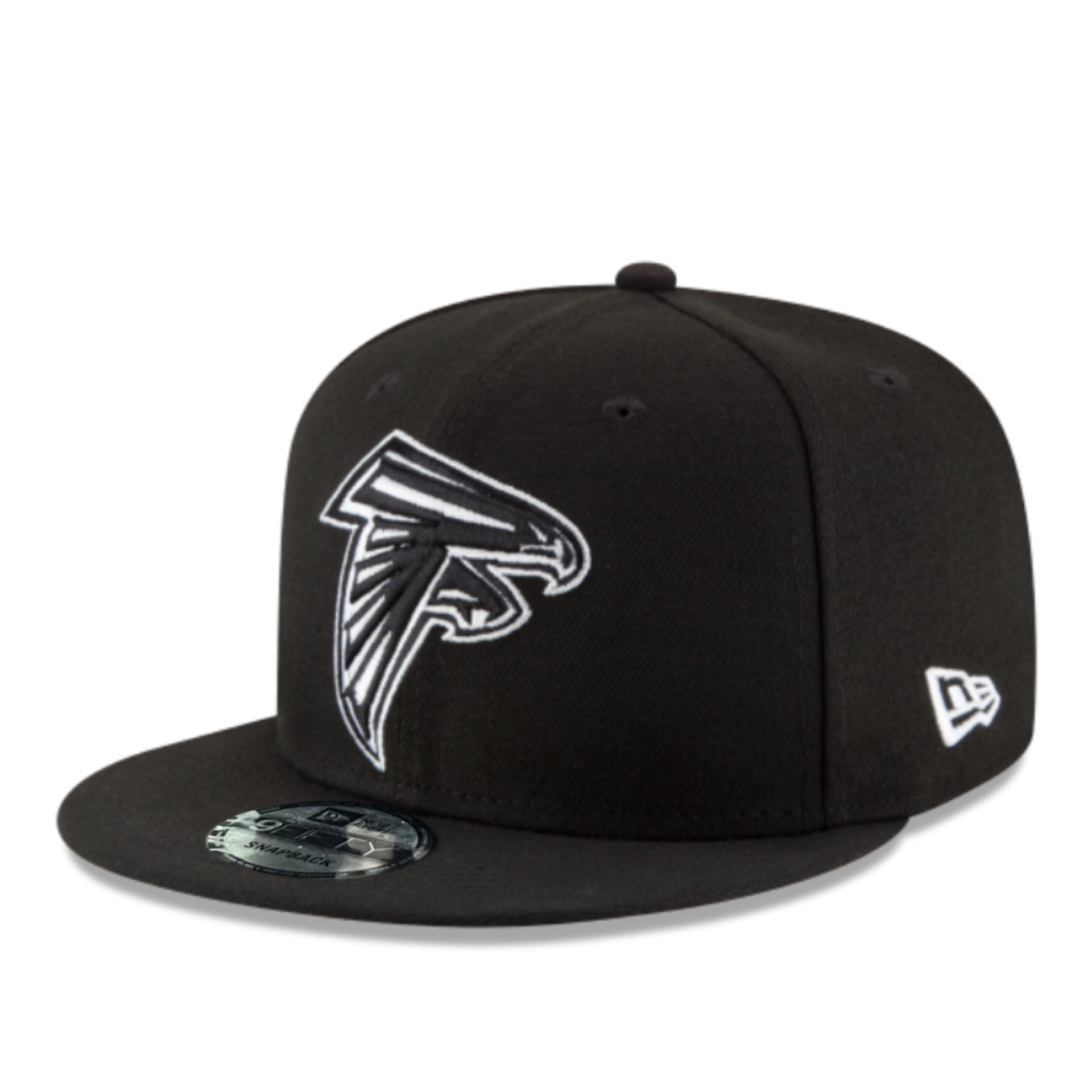 New Era Atlanta Falcons Black White 9FIFTY Snapback Hat front right view
